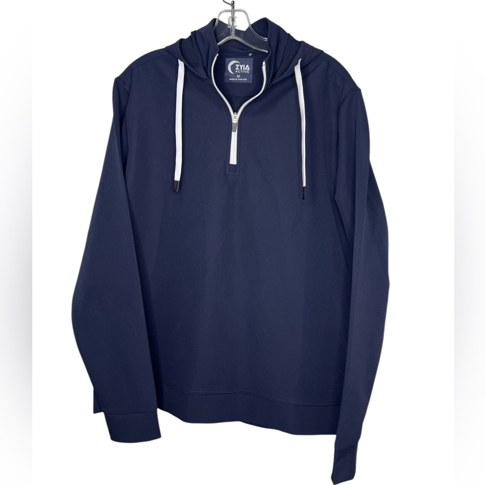 ZYIA Navy Blue Half-Zip Hoodie with White Drawstrings